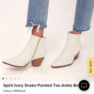 Spirit Ivory Snake Pointed Toe Ankle Booties - brand new never been worn